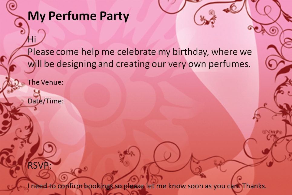 12th Birthday invitation idea for my perfume party, swirls, please come help me celebrate my 12th birthday where we will be designing and creating our very own perfume
